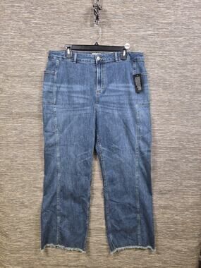 Zco Jeans Womens 18W Blue High Rise Wide Leg Stretch Denim Raw Hem Crop Plus NEW